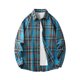 thumbnail image 1 of Blusa y camisa de manga larga con cuello vuelto para hombre, estilo informal, a cuadros, con bolsillos y botones, de licra, 1 of 7