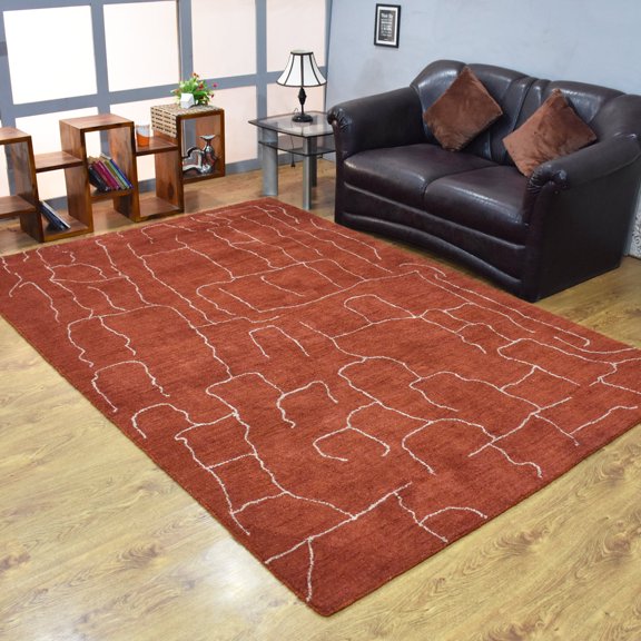 Rugsotic Carpets Handmade Rugs Hand Knotted Loom Rectangle 6'x9' Orange White Silk Mix for Indoor Use