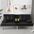 thumbnail image 2 of Renwick Modern Faux Leather Futon Sofa Bed Convertible Folding Couch with Cup Holders, Black, 2 of 11