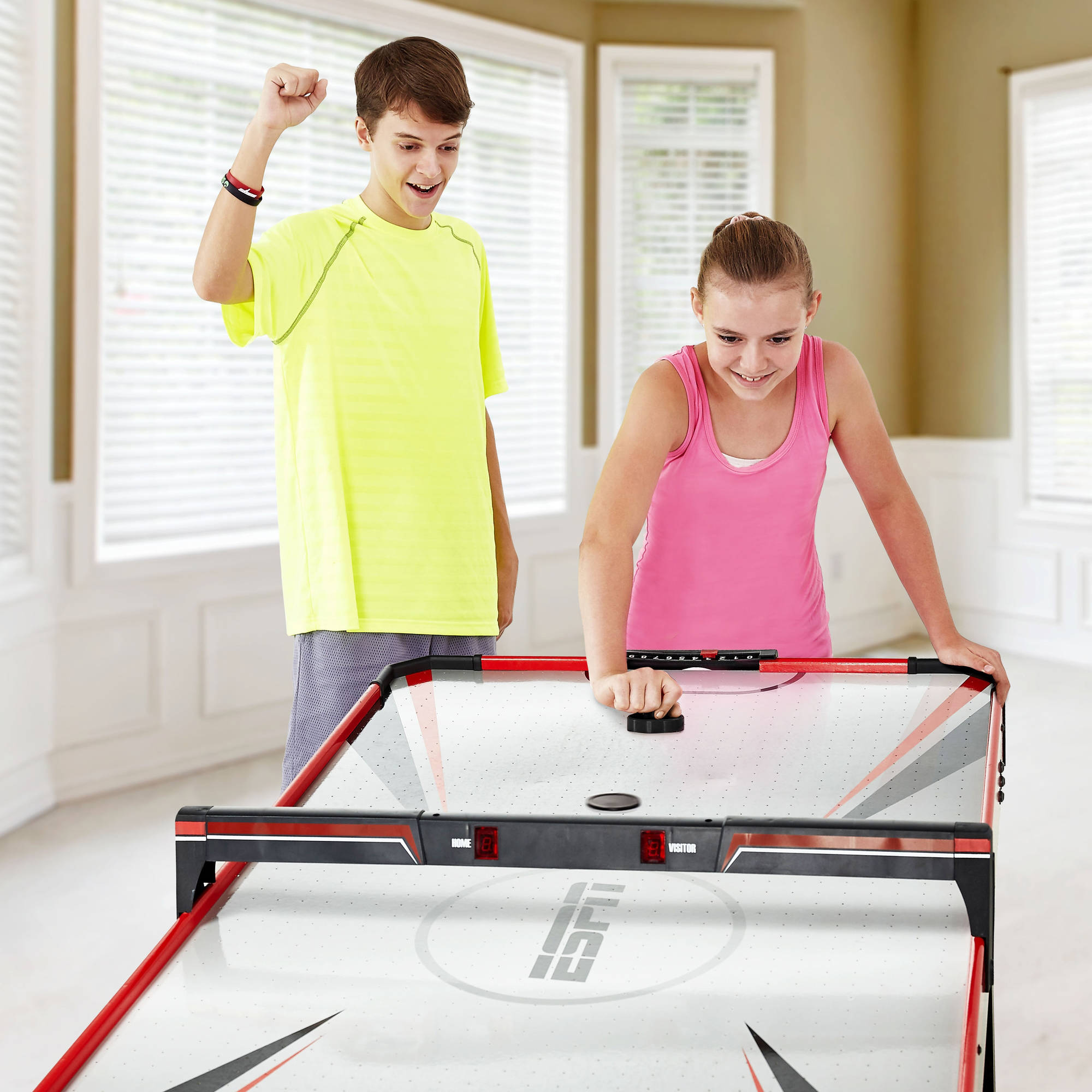 ESPN 60" Air Powered Hockey Table with Overhead Electronic Scorer, Accessories Included, Black/Red - image 3 of 8