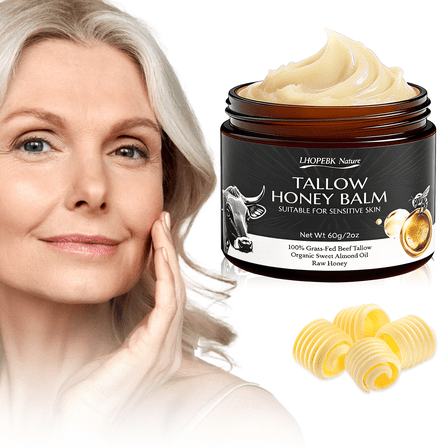 Lhopebk Nature Beef Tallow for Skin: Tallow Honey Balm Face & Body Moisturizers,Skin Care Cream (60g/2oz)