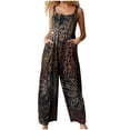 thumbnail image 2 of Pntutb Plus Size Clearance!Fashion Womens Pockets Printing Cold Shoulder Suspender Cami Pants Button Jumpsuit, 2 of 5