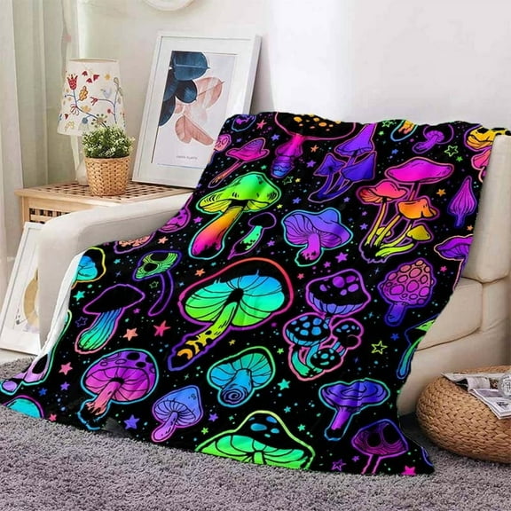 Warm And Soft Mushroom Blanket Lightweight Flannel Throw For Sofa Bed Travel Camping Living Room Office Couch Chair And Bed Digital Printing Fleece Blanket With Soft And Warm Flannel Fabric
