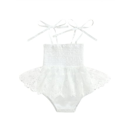 

Bagilaanoe Baby Girl s Sling Romper 6 12 18 24 Months Patchwork Lace Sleeveless Pleated Snap Crotch Infant Girl Bodysuit