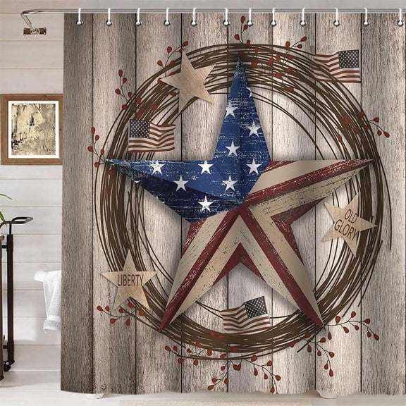 mvhsuoem Independence Day Texas Star Polyester Shower Curtain, 72" x 72" Waterproof