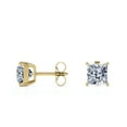 thumbnail image 5 of JeenMata 4 Prong - 3 Carat Princess Cut Moissanite - Solitaire Stud Earrings - 18K Yellow Gold Plating Over Silver, 5 of 6