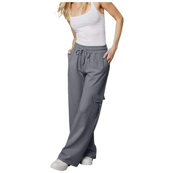 Gibobby Wide Leg Yoga Pants with Pockets for Women Loose Comfy Flare Sweatpants High Waist Stretch Pants(Dark Gray,XL)