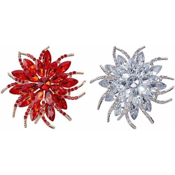 2 Colors Rhinestone Flower Brooches Shiny Large Brooches Flower Brooch Pin for Women Wedding Birthday Dance Party Dress Ceremony Clothes Hat Bag Decorative Jewelry Accessories colorful DIY
