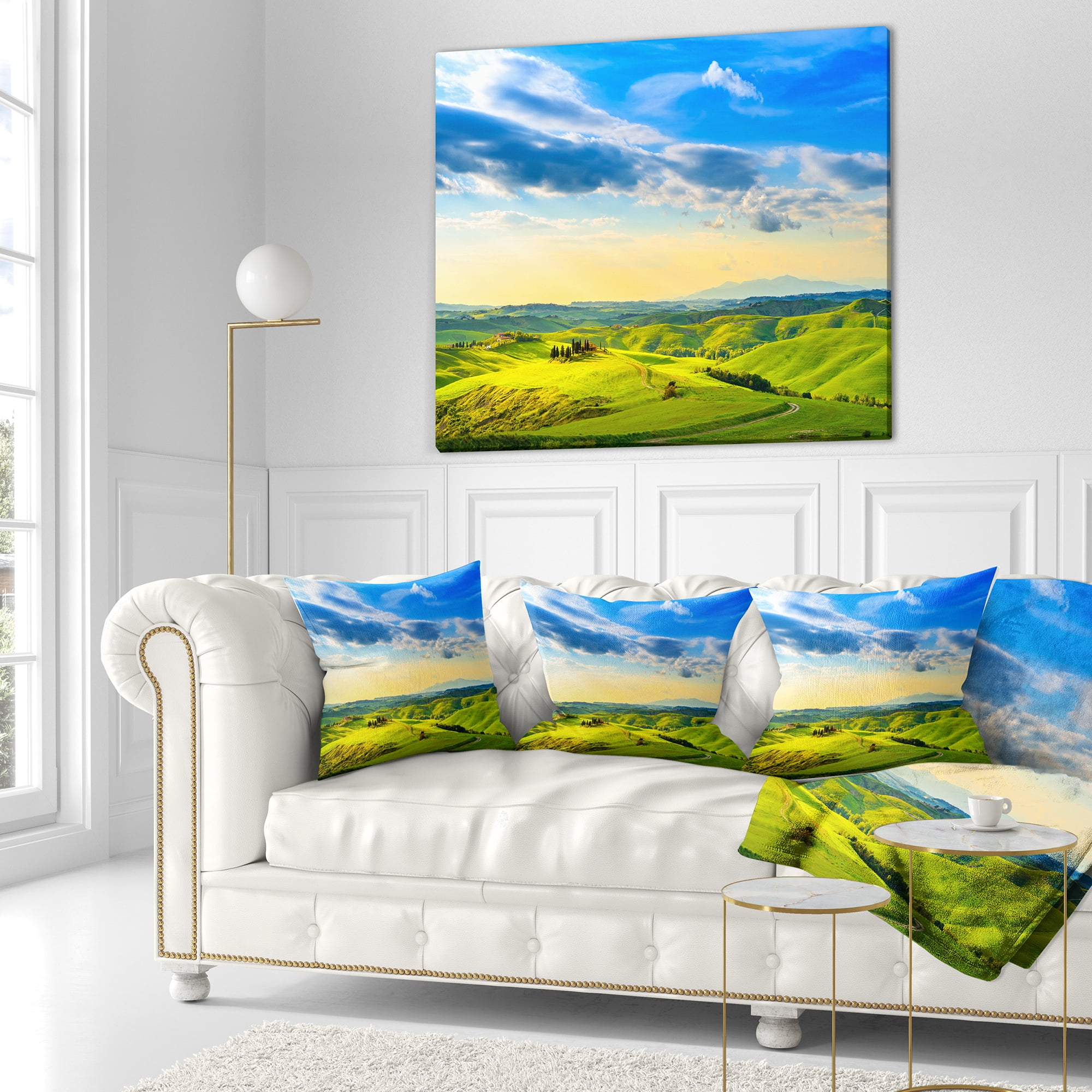 Designart Colorful Tuscany Countryside Farm - Landscape Printed Throw Pillow - 16x16