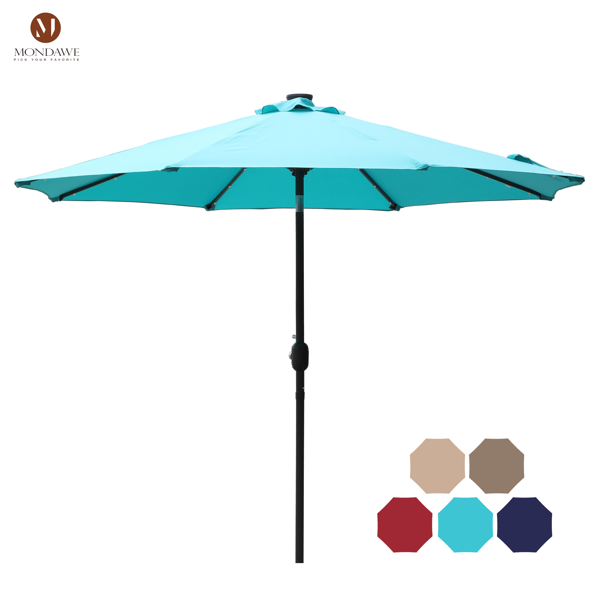 9ft Patio Umbrella Outdoor Market 32 LED Solar Umbrella with Tilt and