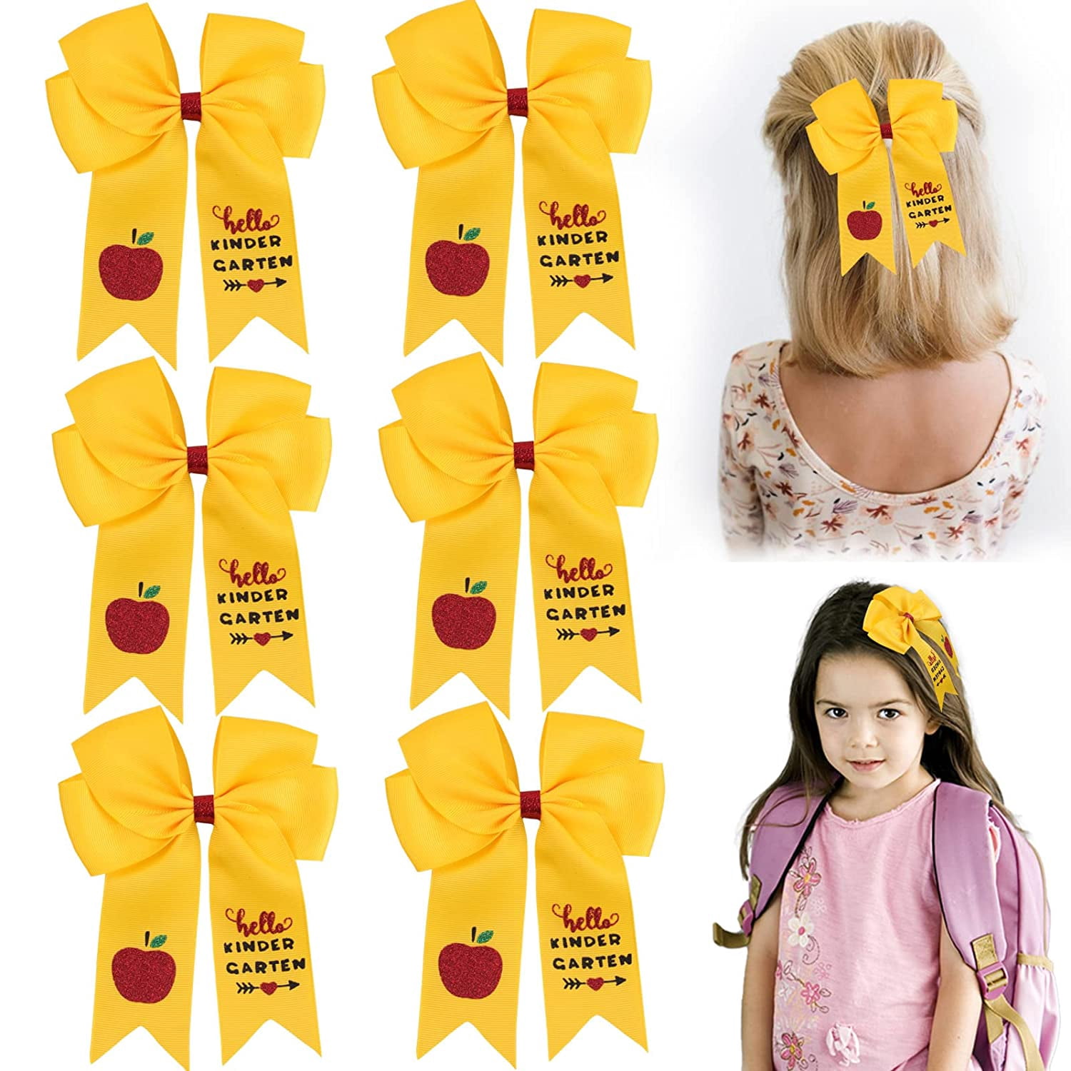 2-Pack Back To School Pencil Hair Bows - Yellow Grosgrain Ribbon Bows For Girls, Kids, Kindergarten To 5th Grade