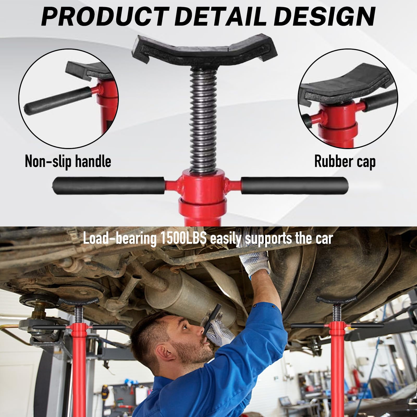 Underhoist Support Stand 1500lbs 0.75 Ton Capacity Pole Jack Heavy Duty Jack Stand Car Support Jack Lifting from 52inch to 75inch Easy Adjustment Round Base Automotive Support