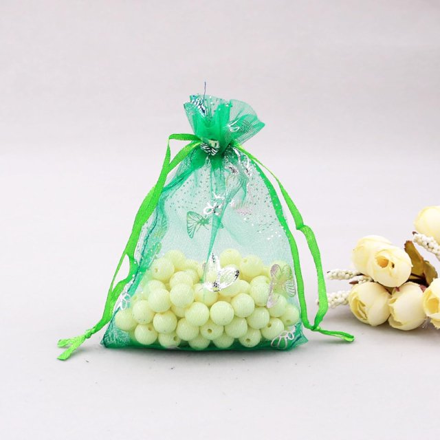 100 Pieces 1 Pack Printed Color Gold Butterfly with Drawstring Jewelry Gift Bag, Chiffon Bundle Wedding Christmas Party Gift Bag, Candy Bag