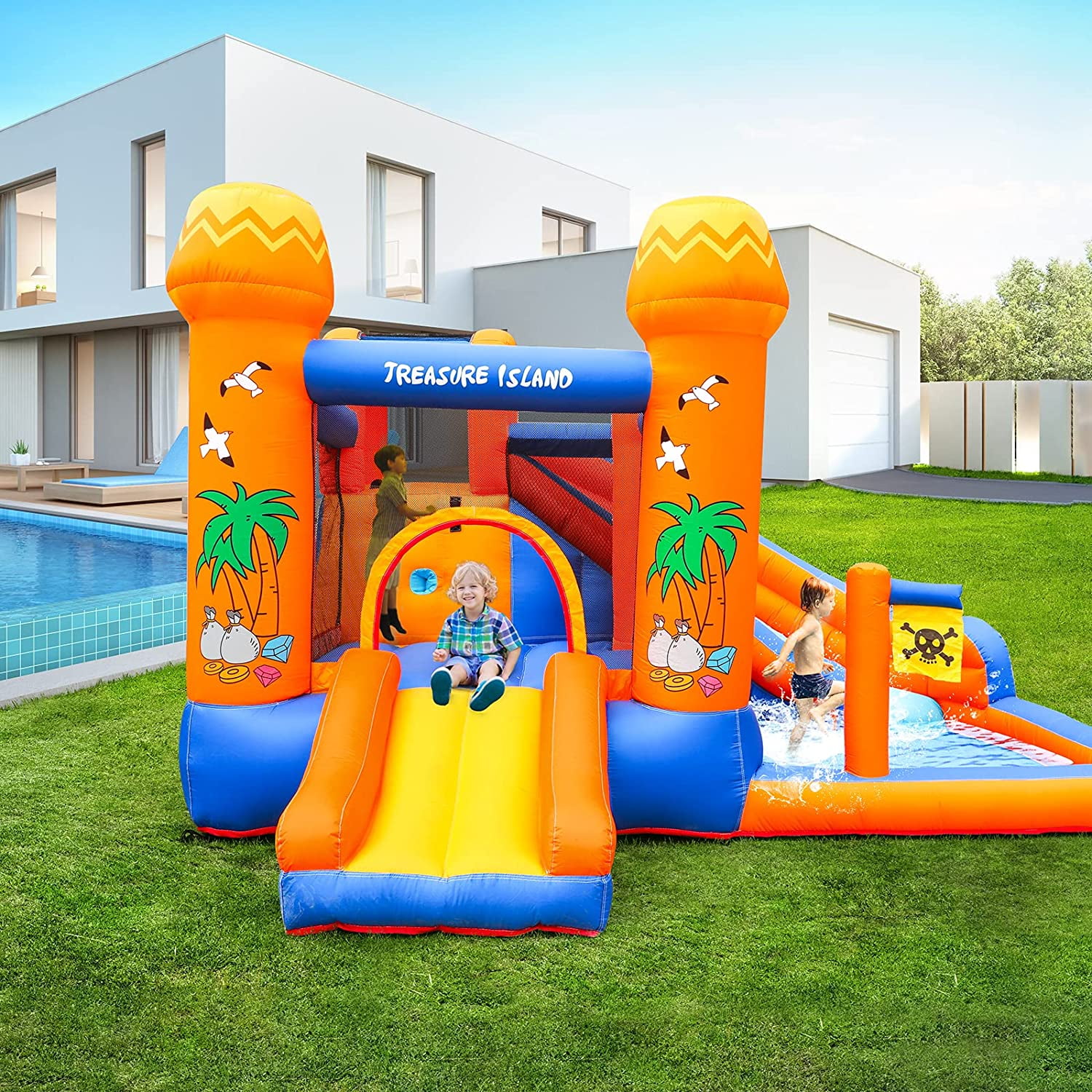 Inflatable Bounce House,Bouncy House with Rock Climbing Wall and 450W