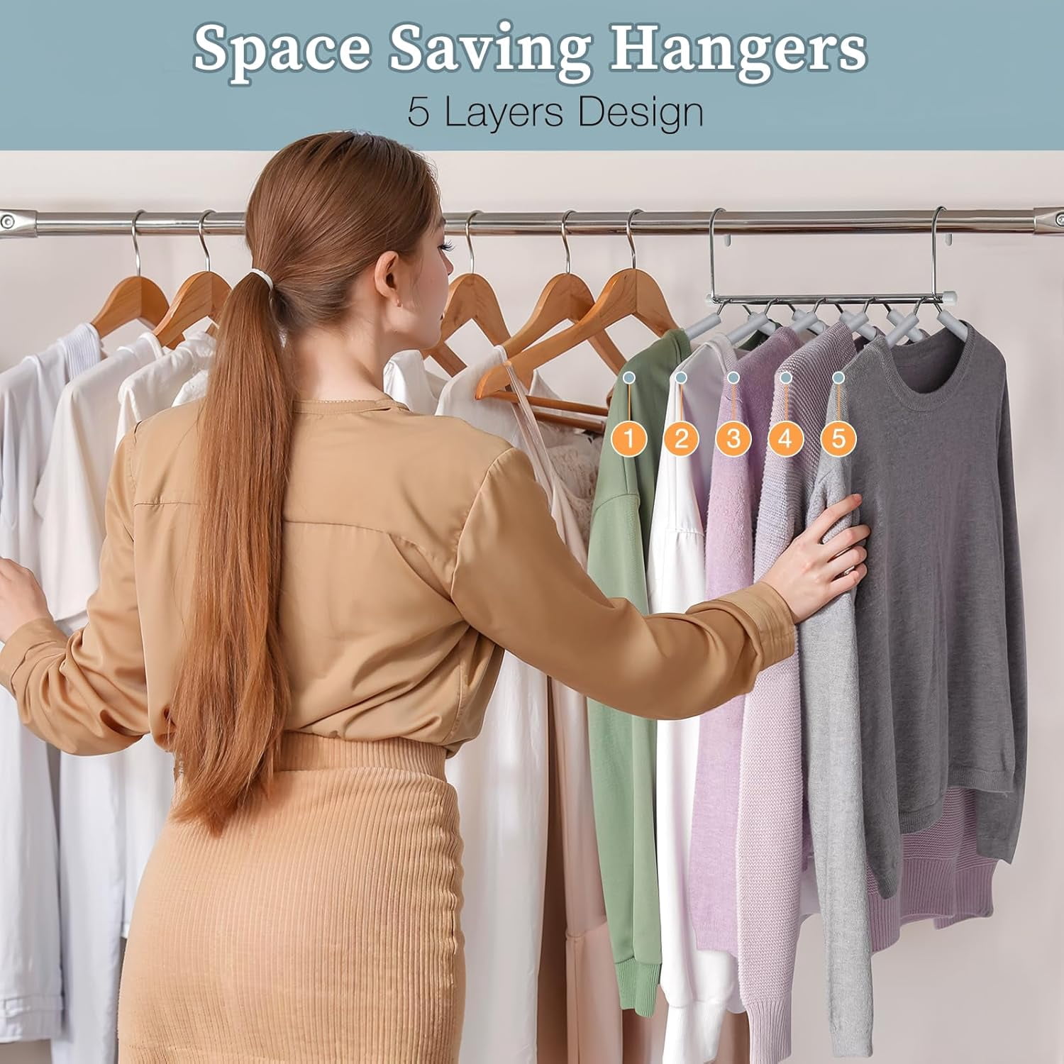 Clothes Hangers Space Saving Shirt Organizer, Non Slip Multi Shirt Hangers for Closet with Foam Padded Closet Organizers and Storage for Sweater Hoodie Blouse Coat Dress Short Black 4 Pack