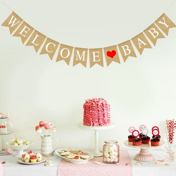 Soimiss Decorative Welcome Letters Burlap Banner Beige Linen Hanging Gar