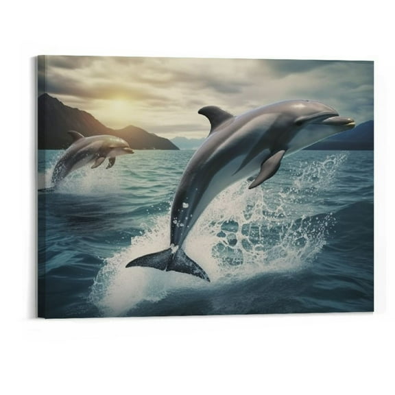 Shiartex Wall Painting Canvas Wall Art Animal Photo Art Decoration Canvas Prints Dolphin Picture of Stretched Print on Canvas for Wall Decor 20x16 Inch