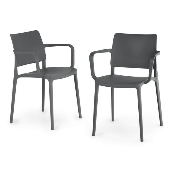 WRGHOME Garden Modern Outdoor/Indoor Plastic Resin Stacking Patio Dining Chairs (Set of 2) - ANTHRACITE