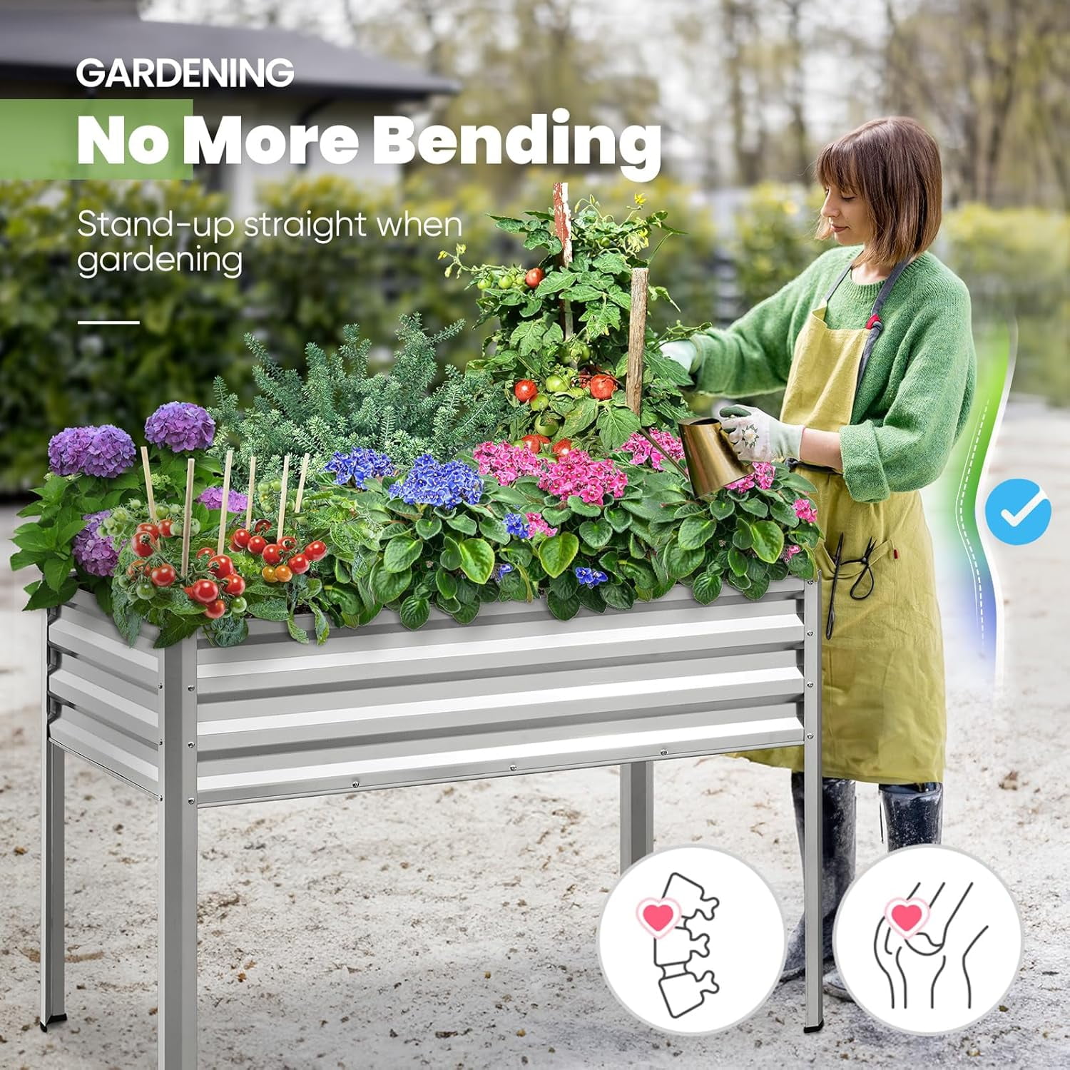 KING BIRD 47"×24"×32" Raised Garden Bed with Legs Galvanized Steel Metal Elevated Garden Planter Box for Outdoor Gardening Silver