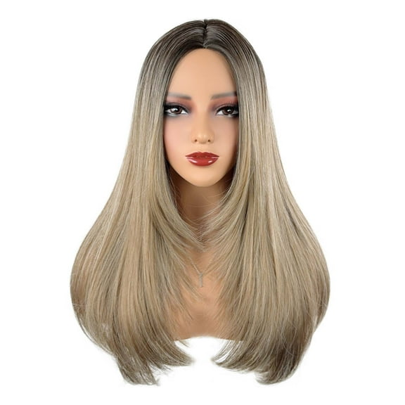 XmhyTop 23 Inch Straight Lace Front Wig, Synthetic Layered Design with Middle Part Closure, Ideal for Women’s Daily Wear & Special Occasions, Beige