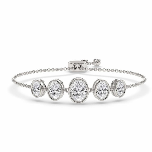 Lab Grown Diamond Sophie Five-Stone Oval Fashion Bracelet For Women | 3 Carat FG-VS Quality IGI Certified | 14K White Gold | Friendly Diamonds