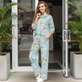 thumbnail image 2 of Renewold Womens Sweatsuits 2 Piece Set Drawstring Sweatshirts and Joggers Pants Outfits Comfiest Airport Outfits Track Pants Mockneck Top Lounge Sets for Women, Pastoral Floral Print Blue, XS, 2 of 7
