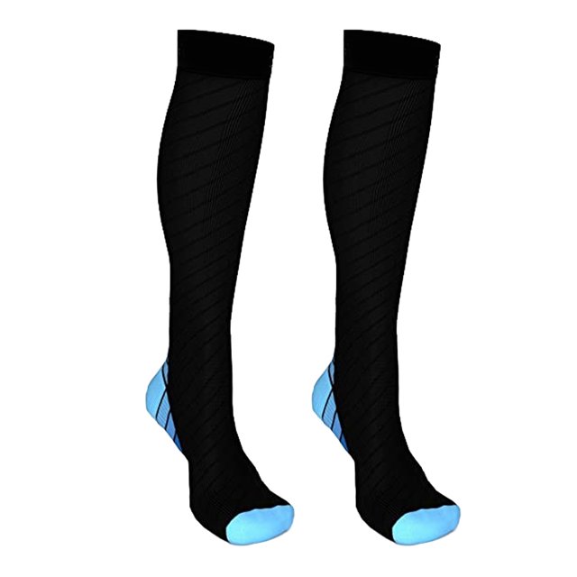 Chaussettes de Compression pour Hommes & Femmes Hauteur Genou Infirmière Enceinte Course Médicale et Voyage Athlétique, Bleu