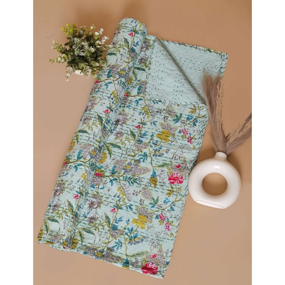 New Floral Print Kantha Quilt King Quilt Inidan Bedspread Kantha Blanket Indian Quilt Cotton Quilt Twin Kantha Bed Cover Queen Quilt