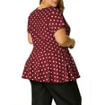 thumbnail image 3 of Agnes Orinda Women's Plus Size Valentines Day Tops Peplum Hem Short Sleeve Summer Polka Dot Shirts Blouses 3X Burgundy, 3 of 7