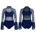 thumbnail image 1 of TSSOE Kids Girls Sparkly Rhinestone Dance Leotard Sheer Mesh Patchwork Bodysuit for Gymnastics Tumbling Navy Blue 16, 1 of 7