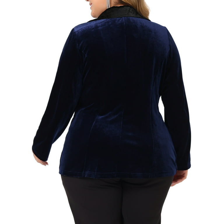 Plus size blue velvet blazer top