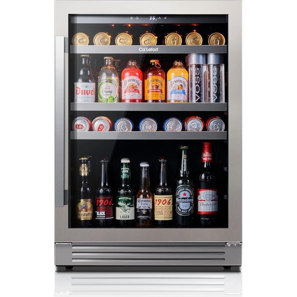 Ca'Lefort 24 Inch Beverage Refrigerator Cooler, 180 Can 34°F -54°F Beverage Fridge, Drink Fridge with Glass Door for Home/Kitchen, Built in or Freestanding