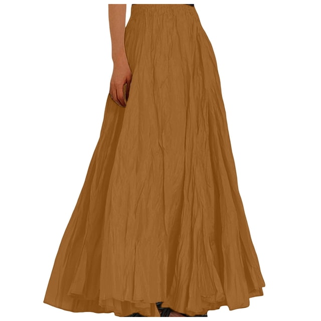 Jupes pour Femmes Mode Décontractée Taille Haute Robe Longue Vintage Unie Vêtements d'Été Café L