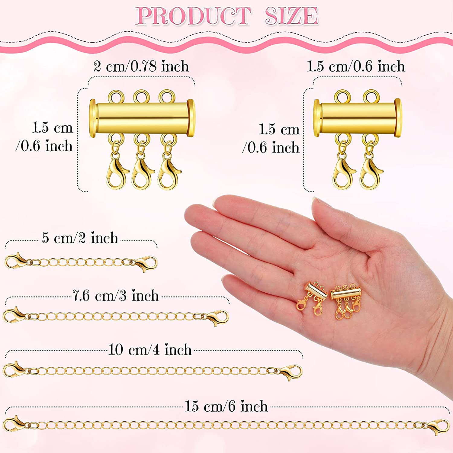 YMCAFZ Layered Necklace Spacer Clasp, 3 Strands Necklaces Slide Magnetic  Tube Lock with Lobster Clasps, Jewelry Clasps Connectors for Layered  Bracelet