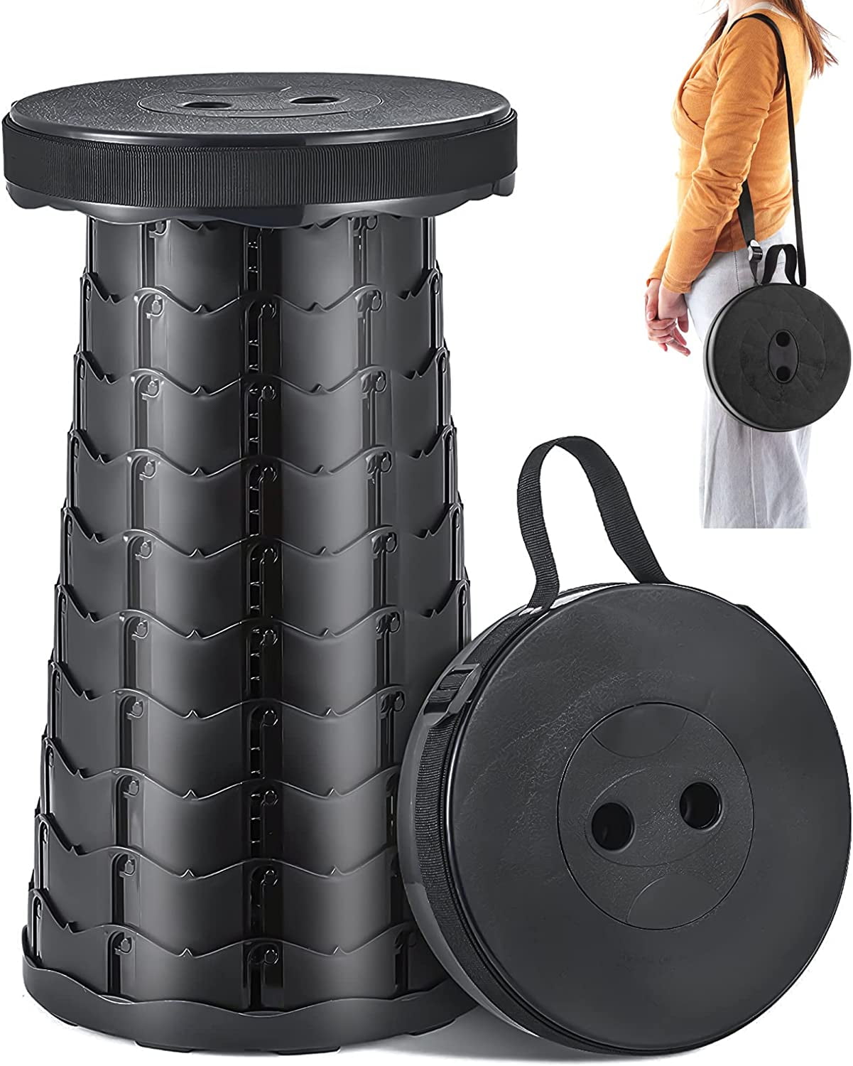 LOOVIU Portable Telescoping Stool, Camping Retractable Folding Stool