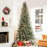Vancouver 9ft Frosted Prelit Artificial Christmas Tree with Pine Cones, Faux Berries, Foot Pedal, 2128 Branch Tips, 900 Warm Lights and Metal Stand, 59" wide Realistic Decorated Spruce Christmas Tree