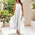 thumbnail image 2 of Summer Dress, Halter V Neck Sleeveless Loose Maxi Dress Casual Elegant Beach Wedding Guest Graduation Cocktail Dress White Mini Work Dresses Shirt Women Black Dresses Outfits (L, White) ZMTing, 2 of 5