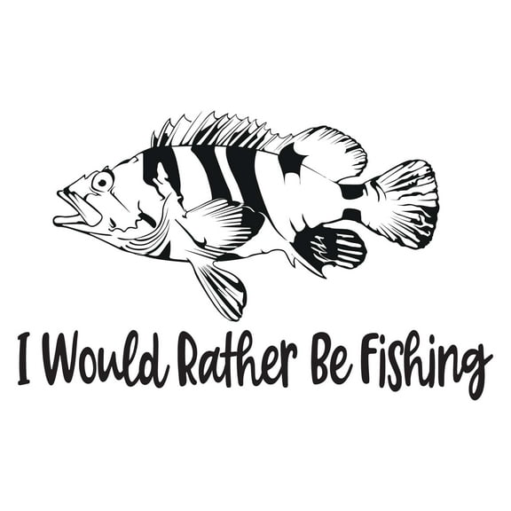 Holiday Gift Children I would rather be fishing Cute Sports Wall Decal Decoration Cute Tiger rockfish Silhouette Design Wall Decal Lasts Years and Easily Removable - Size: 34 in x 21 in