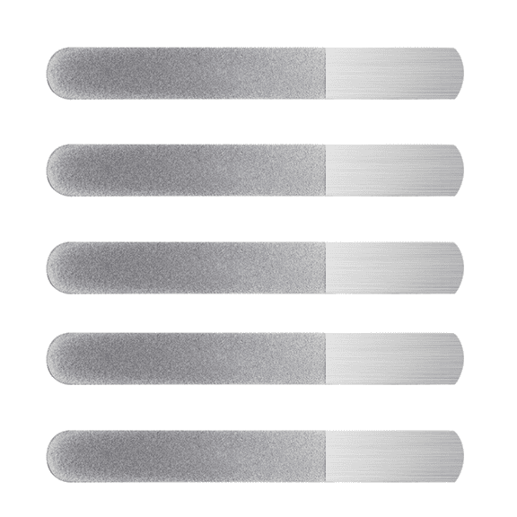 5 Pcs Metal Diamond Nail File Sets for Women Men, Silver Stainless Steel Double Side Fingernail Toenail Buffer Filers Emery Boards for Nail Care Tool