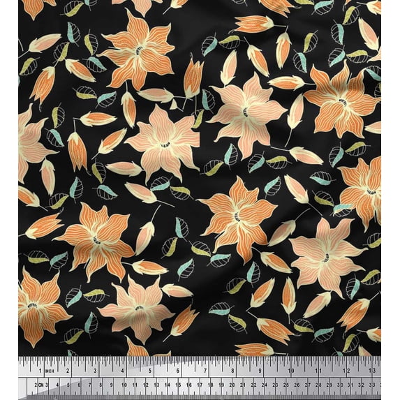 Soimoi Cotton Voile Fabric Leaves & Floral Artistic Decor Fabric Printed Yard 42 Inch Wide