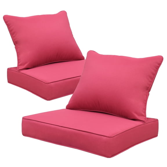 FKS LIFE Outdoor Patio Chair Cushions Set 24 L X 24 W X 4 H Waterproof Fade Resistant Deep Seat with Back Cushions Outdoor Seat Cushion Set for Chairs and Sofas(2 Set)
