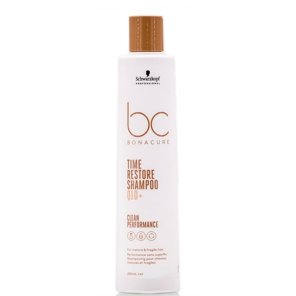 8.5 oz , Schwarzkopf BC Q10 Time Restore Clean Performance Shampoo , Hair Beauty Product - Pack of 1 w/ Sleek Pin Comb