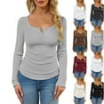 thumbnail image 4 of Women's Long Sleeve Henley Ribbed Fall Top Casual Winter T-Shirt, 4 of 9