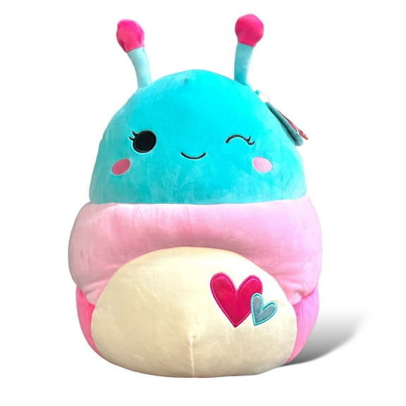 Squishmallows Official Kellytoy 8 Inch Fluxie Caterpillar Multi Color Pink & Green Stripes Embroidered Rose Cheeks White Belly with Hearts- 2023 Valentine�s Squad Stuffed Animal Toy Plush Doll.