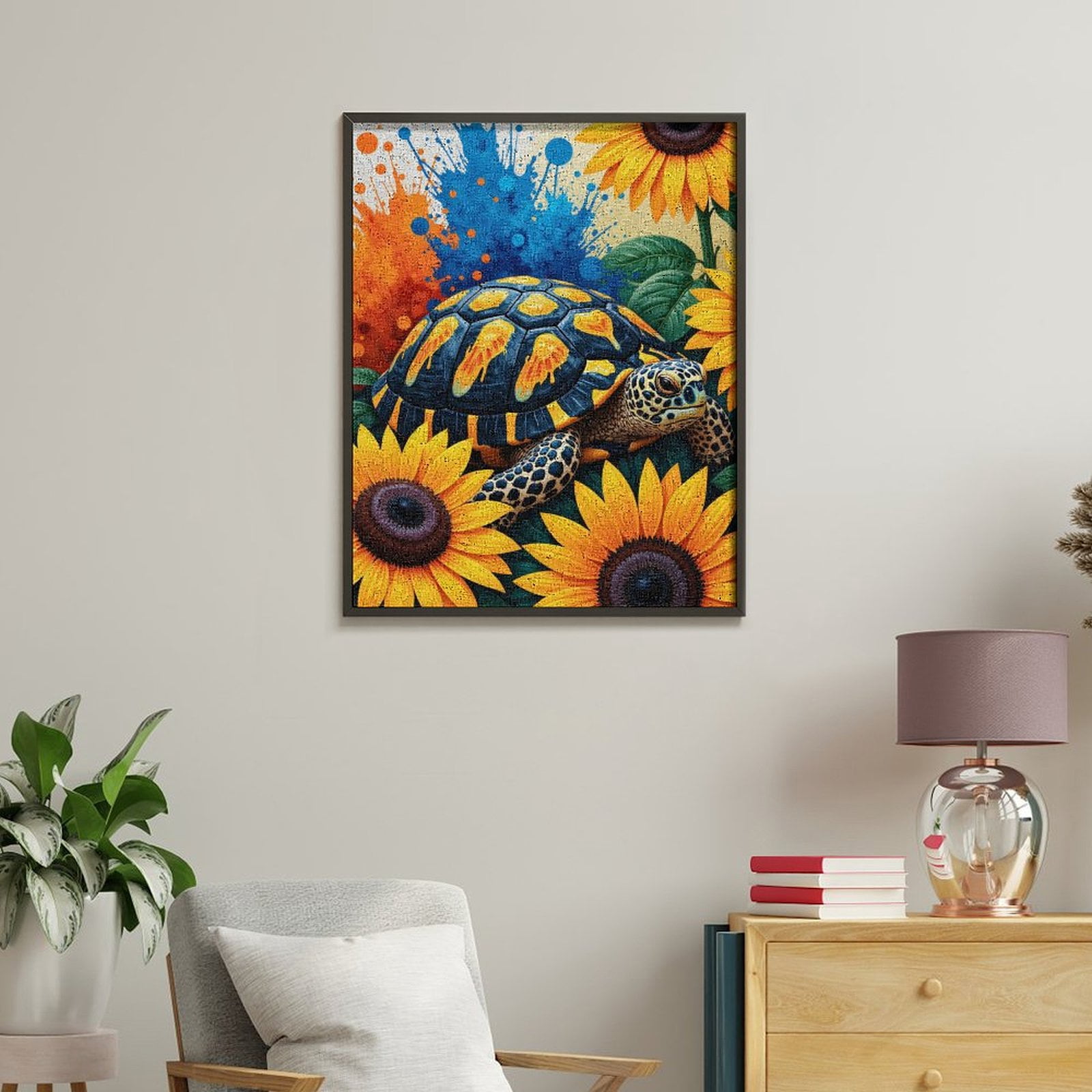 Paint By Numbers Kit for Adults Beginner - DIY Turtle Sunflowers Splash Art Canvas Painting Kits for Adults, Frameless Paint By Number for Adults for Home Wall Decor 16x20 Inch