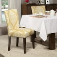 thumbnail image 2 of Wooden Dining Chair with Damask Print Fabric Upholstery, Yellow and Cream, Set of Two- Saltoro Sherpi, 2 of 14