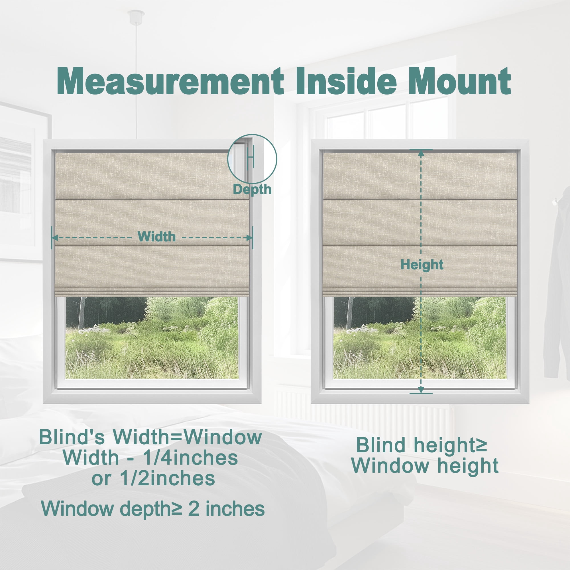 BERISSA No Drill No Tools Blackout Roman Shades for Indoor Windows Cordless, Tension Roman Blinds,Pull Down Window Shades for Home Office Easy to Install,70% Blackout Beige, ,34"W X 72"H
