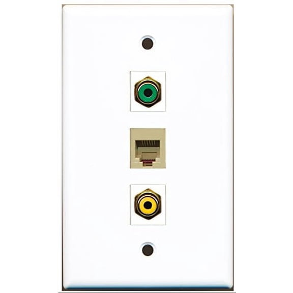 RiteAV - 1 Port RCA Yellow and 1 Port RCA Green and 1 Port Phone RJ11 RJ12 Beige Wall Plate