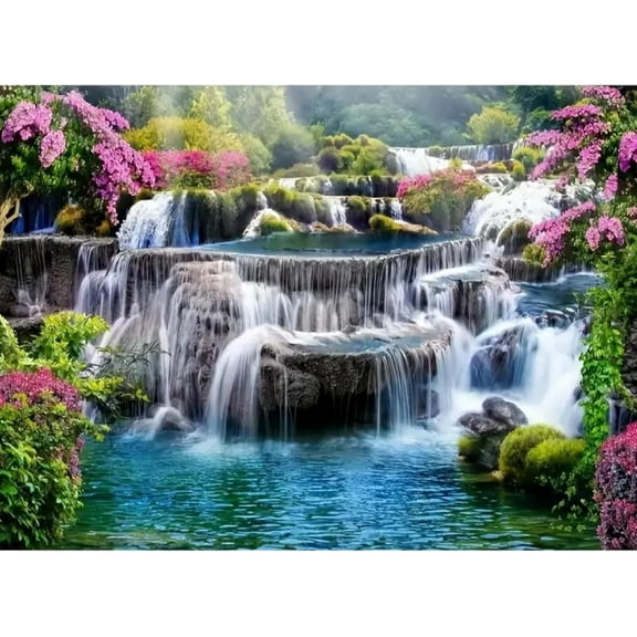 5D DIY Diamond Painting Set "Waterfall" Round Diamond Art Crafts for Adults, Suitable for Wall Decoration, Bedroom and Home Decoration
