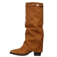 thumbnail image 2 of RotHome Women Thigh High Boots Wide Calf Chunky High Heel Pointed Toe Fold Over Boot Fashion Fall Winter Tall Pull On Knee High Boots for Women, 2 of 9